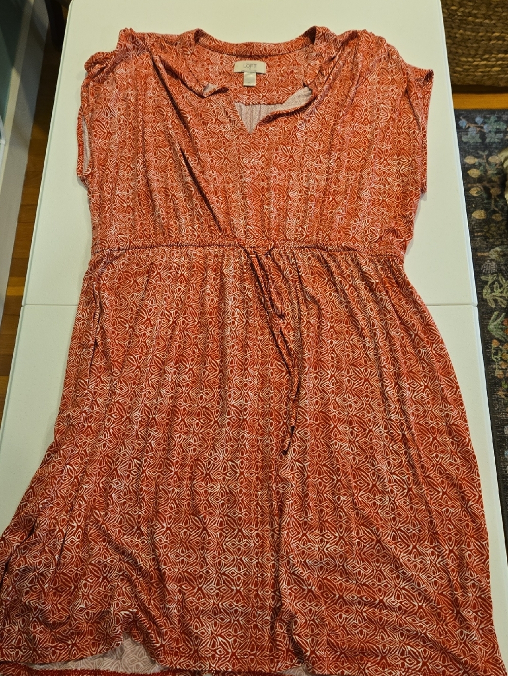 LOFT Red Printed Midi Dress